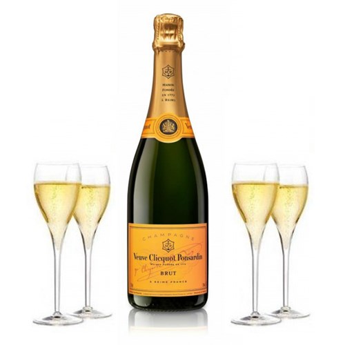 Veuve Clicquot Yellow Label &#40;4x75cl&#41; With 4 Branded Flutes
